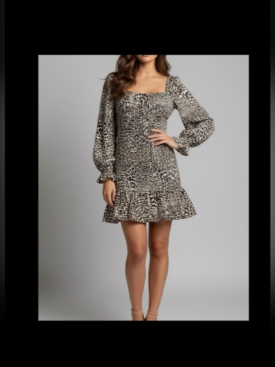 Express Dresses & Skirts - Express animal print long puff sleeve mini dress size XS